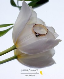 Gouden ring met groene steen op tulp