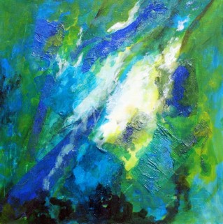 abstract schilderij groen blauw