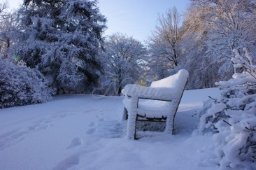 besneeuwde bank tuinen paleis soestdijk